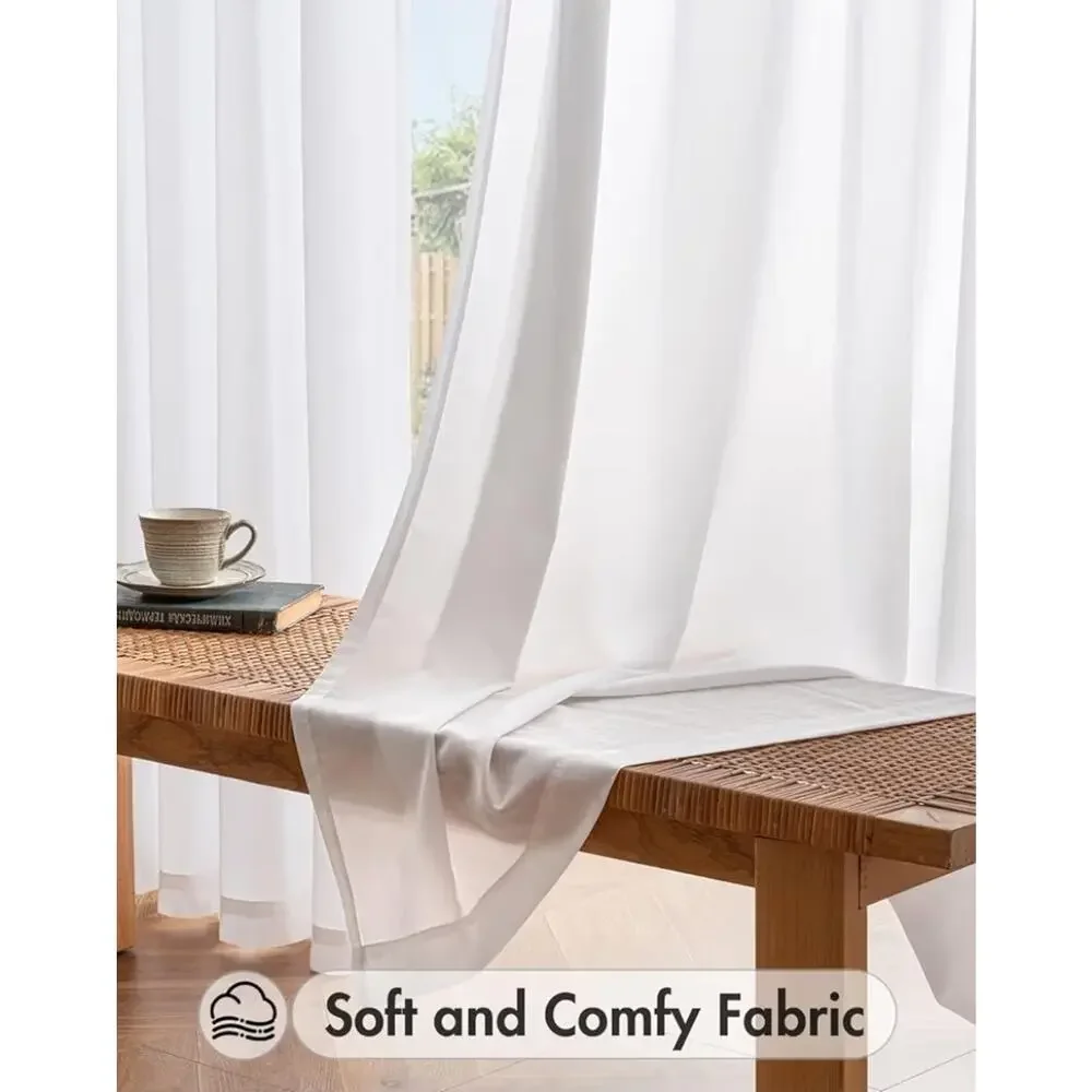 White Privacy Sheer Curtains, Light Filtering Drapes, 2 Panels Set 42 X 90